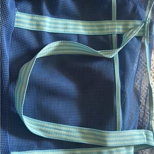 Blue Mesh Tote Bag with Striped Handles